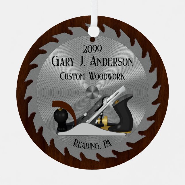 Custom Woodwork Saw Blade Planer Ornament Aus Metall (Vorderseite)