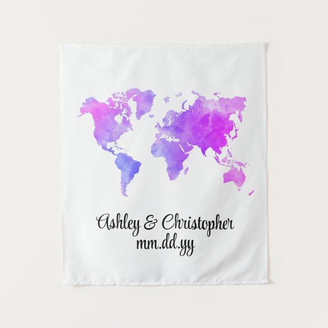 Custom World Map Wedding Foto Stand Willkommenspro Wandteppich (Vorderseite)