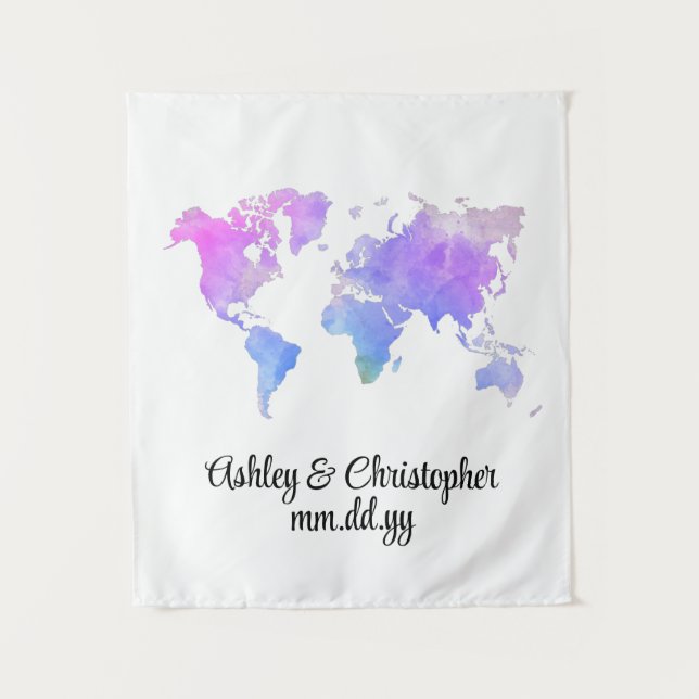 Custom World Map Wedding Foto Stand Willkommenspro Wandteppich (Vorderseite)
