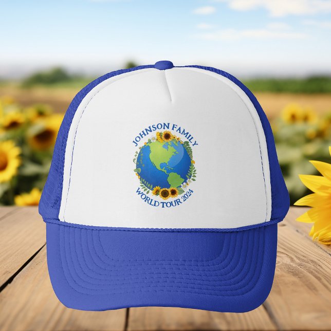 Custom World Tour Earth in Sonnenblumen Cool Reise Truckerkappe (Von Creator hochgeladen)