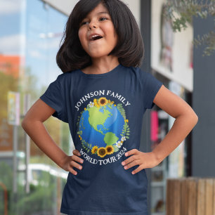 Custom World Tour Earth Sonnenblumen Kinderreise T-Shirt
