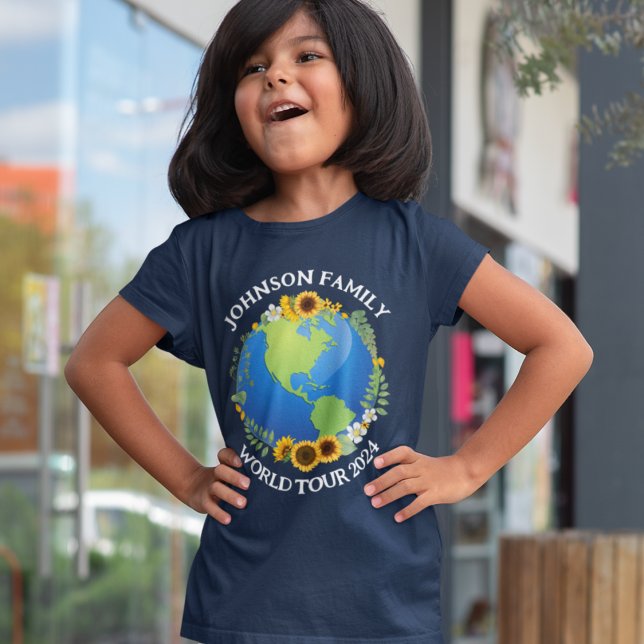 Custom World Tour Earth Sonnenblumen Kinderreise T-Shirt (Von Creator hochgeladen)