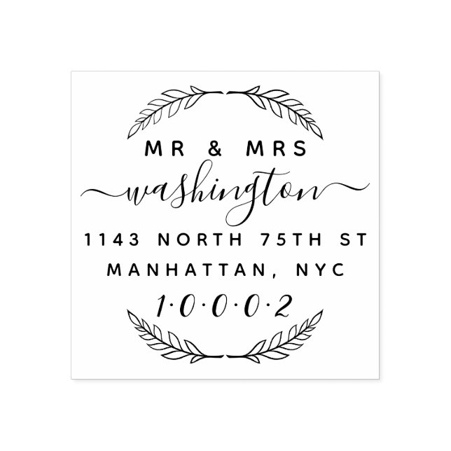 Custom Wreath & Script Mr. & Mrs. Rücksendeadresse Gummistempel (Prägung)