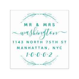 Custom Wreath & Script Mr. & Mrs. Rücksendeadresse Permastempel