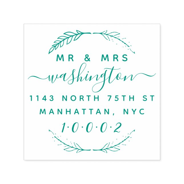 Custom Wreath & Script Mr. & Mrs. Rücksendeadresse Permastempel (Design)