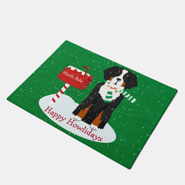 Custom Xmas Bernese Mt Dog Brief an Santa Burlap Fußmatte (Schrägansicht)