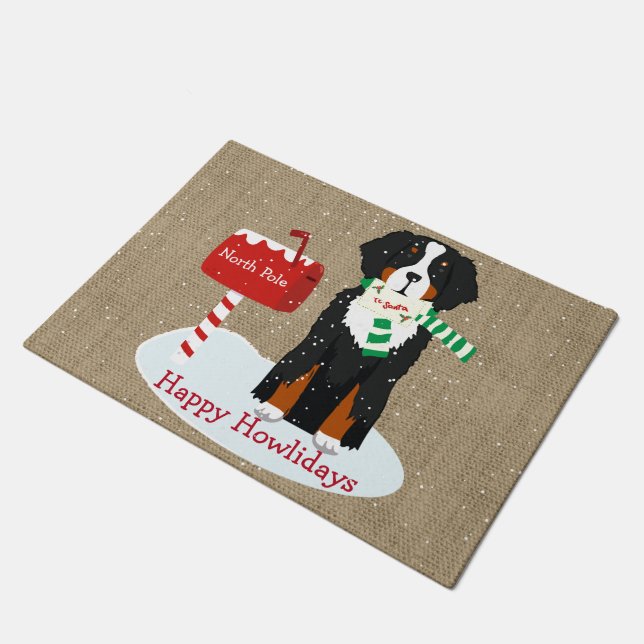 Custom Xmas Bernese Mt Dog Brief an Santa Burlap Fußmatte (Schrägansicht)