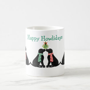Custom Xmas Black Labradors Kissing Mistletoe Kaffeetasse