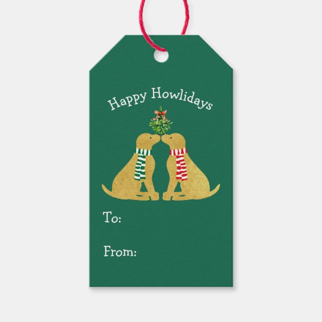 Custom Xmas Golden Retrievers Kissing Mistletoe Geschenkanhänger (Vorderseite)