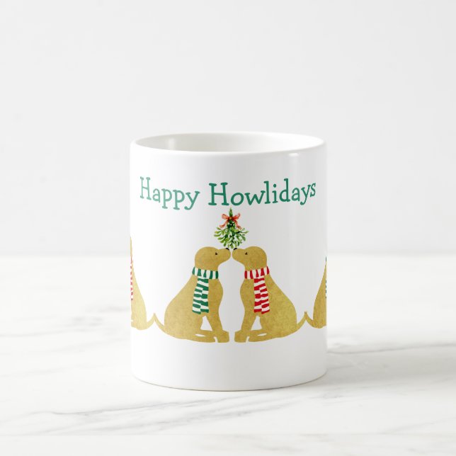 Custom Xmas Golden Retrievers Kissing Mistletoe Tasse (Mittel)