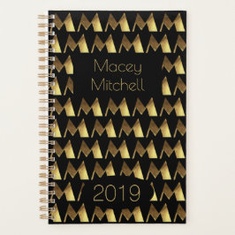 Custom Year 2019 Black Gold Monogram M Elegant Planer