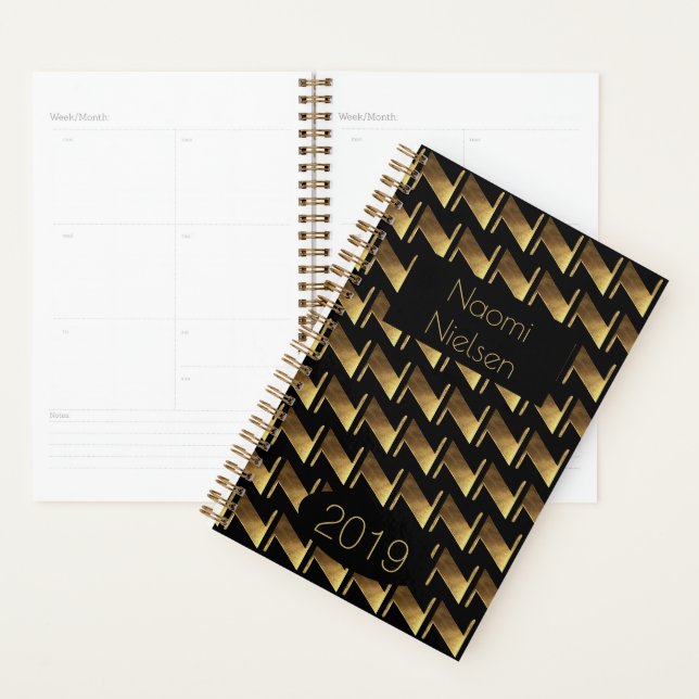 Custom Year 2019 Black Gold Monogram N Elegant Planer (Anzeige)