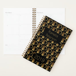 Custom Year 2019 Black Gold Monogram P Elegant Planer