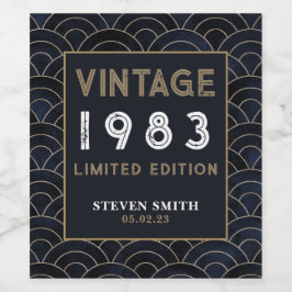 Custom Year 40. Blue Birthday Party Weinetikett