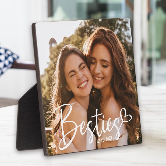 Custom Year Besties BESTE FREUNDIN Modernes Script Fotoplatte (Von Creator hochgeladen)