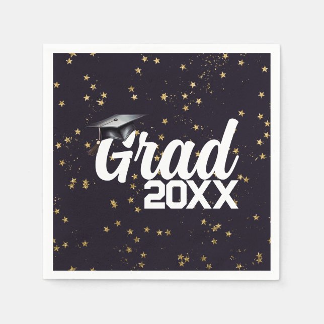 Custom Year Blue Gold Glitzer Graduation Party Serviette (Vorderseite)