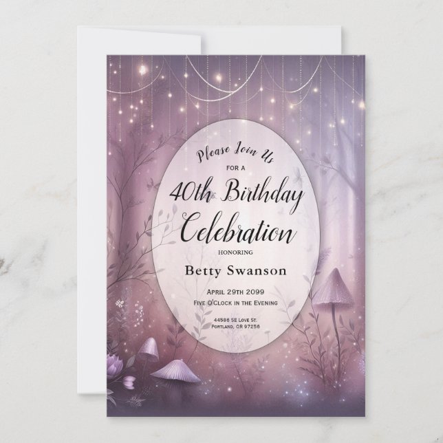Custom Year Magic Lavender Fairy Lights Geburtstag Einladung (Vorderseite)