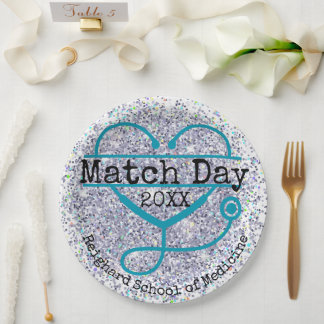Custom Year Match Day Blue Glitter Stethoscope Pappteller