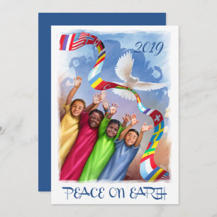 Custom Year   Peace on Earth   Multicultural Kids  Feiertagskarte