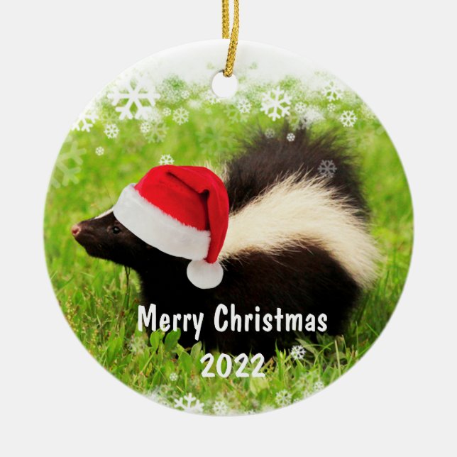 Custom Year Skunk Weihnachts-Keramik Ornament (Vorne)