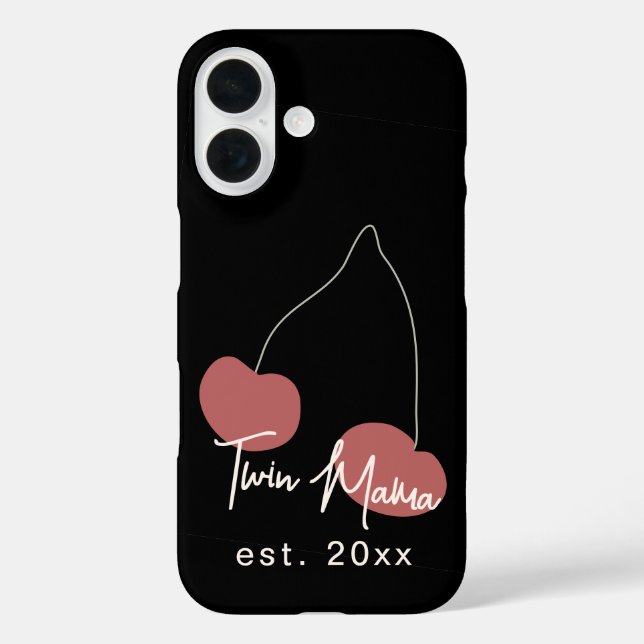 Custom Year Twin Mama Fun Black Red Cherry einfach Case-Mate iPhone Hülle (Rückseite)