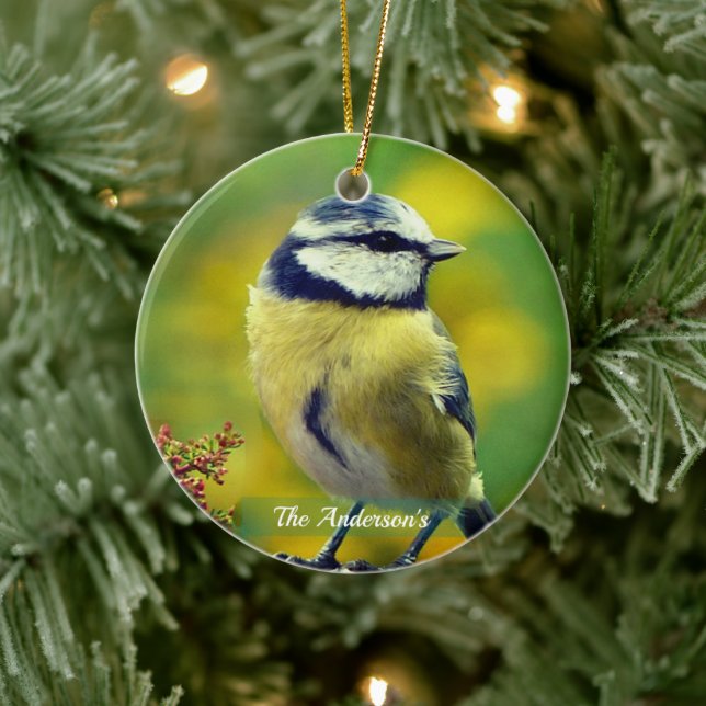 Custom Yellow breasted Blue Chat Foto Keramik Ornament (Baum)
