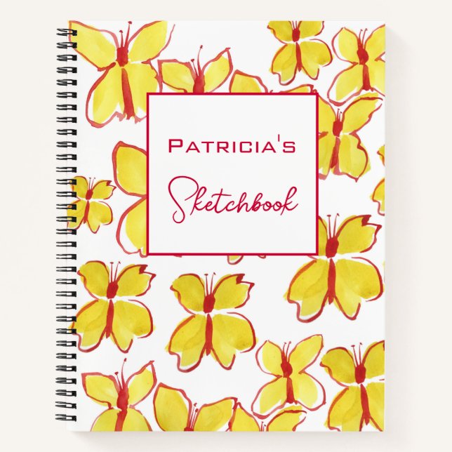 Custom Yellow Butterfly Sketchbook Notizbuch (Vorderseite)