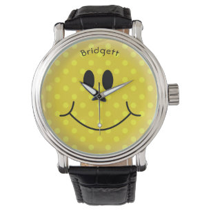 Custom Yellow Polka Dot Happy Face Armbanduhr