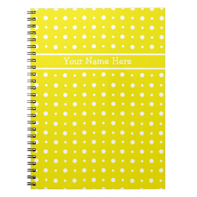 Custom Yellow Spiral Notebook, White Polka Dots Notizblock (Vorderseite)