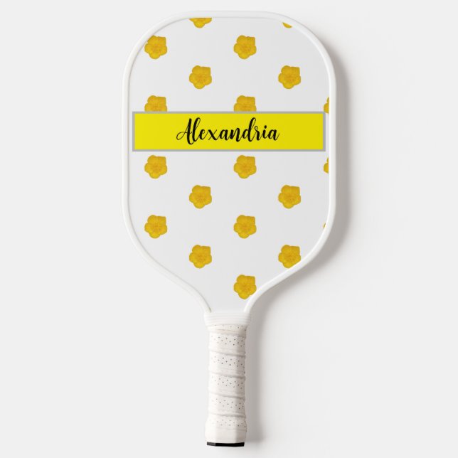 Custom Yellow Wildflower with name Pickleball Schläger (Rückseite)