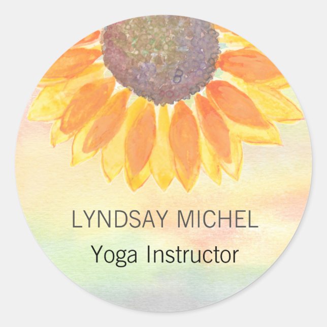 Custom Yoga Instructor Sunflower Runder Aufkleber (Vorderseite)
