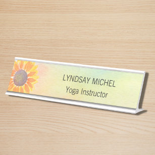 Custom Yoga Instructor Sunflower Schreibtischnamensplakette