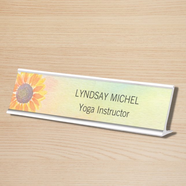 Custom Yoga Instructor Sunflower Schreibtischnamensplakette (Von Creator hochgeladen)