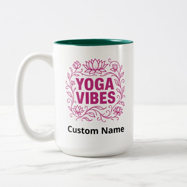Custom Yoga Vibes Lotus Vines Zweifarbige Tasse (Links)