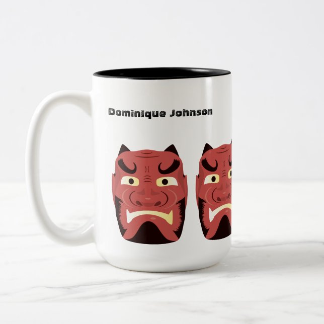 Custom Yokai Oni (japanischer Dämon) Tasse, 15 oz Zweifarbige Tasse (Links)