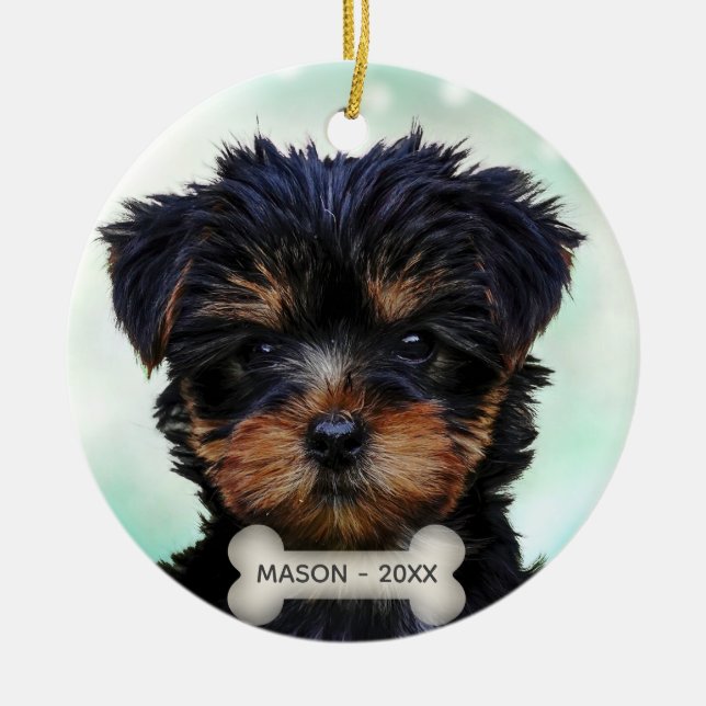 Custom Yorkshire Terrier Puppy Dog Foto Keramik Ornament (Vorne)