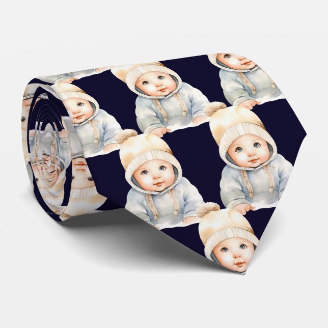 Custom Your Baby Photo Cut-Out Navy Blue Neck Tie Krawatte (Gerollt)