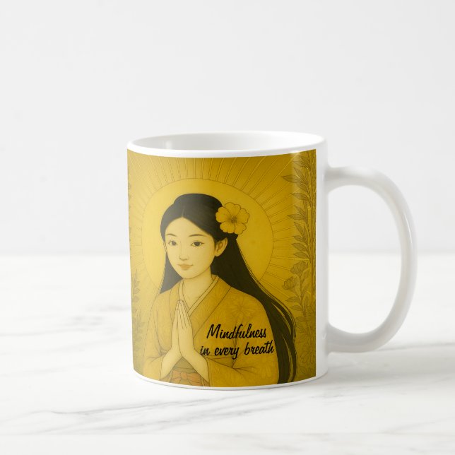 Custom Zen Meditation Art Mindfulness Yoga Gelb Kaffeetasse (Rechts)