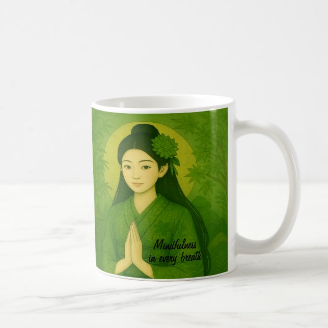Custom Zen Meditation Art Mindfulness Yoga Green Kaffeetasse (Rechts)