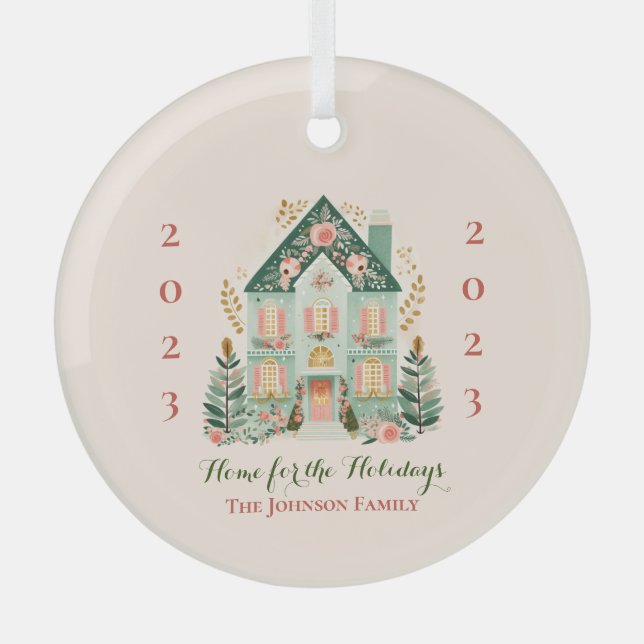 Custom "Zuhause for the Holidays" Ornament Aus Glas (Vorderseite)