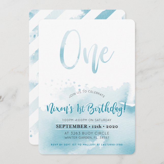 CUSTOM zum ersten Geburtstag einladen zu Nixon Einladung (Vorne/Hinten)