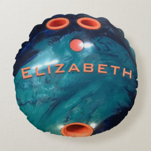    CustomBowling Ball Blue Marble and Orange Rundes Kissen