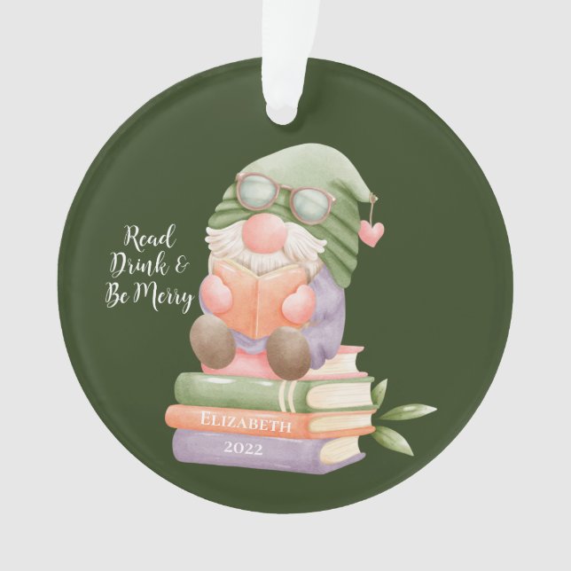 Customer Niedlich Gnome Reading Book Mit Monogramm Ornament (Vorderseite)