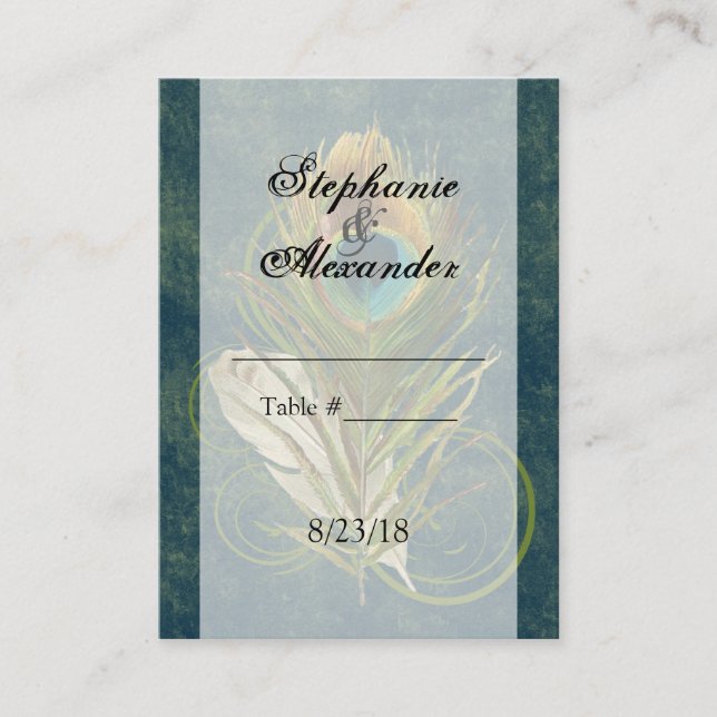 CustomInvites Peacock Feather Wedding Platzkarten (Vorderseite)
