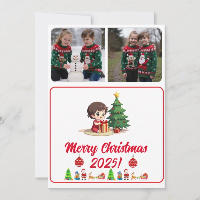 Customisable 2 Photo Traditional Christmas Card (Vorderseite)