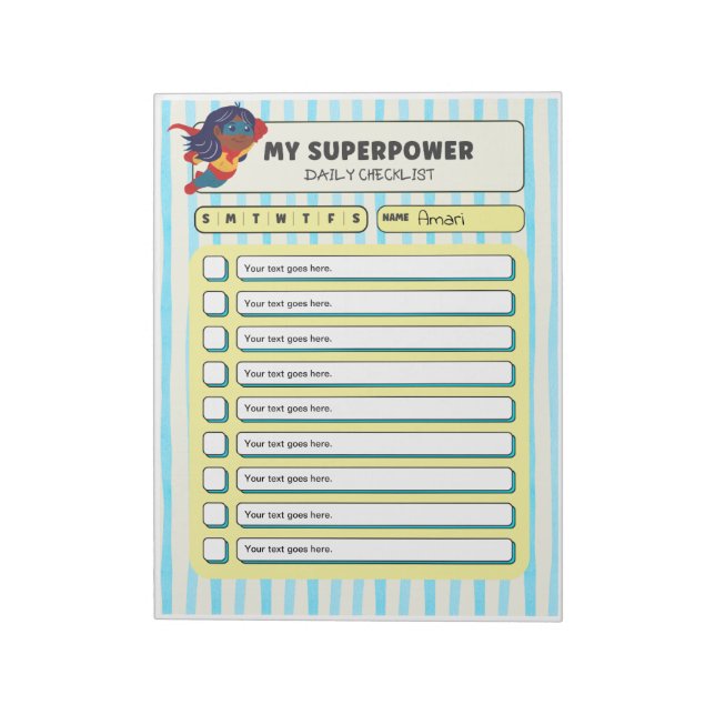 Customisable ADHD KIds Daily Checklist Notepad Notizblock (Rotiert)