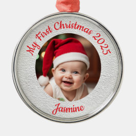 Customisable Baby's First Christmas Premium Round Ornament Aus Metall