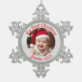 Customisable Baby's First Christmas Schneeflocken Zinn-Ornament