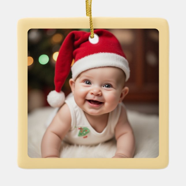 Customisable Baby's First Christmas Square Keramikornament (Vorderseite)