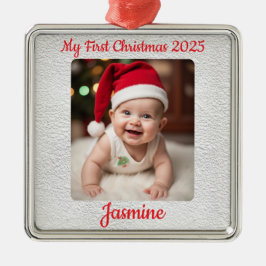 Customisable Baby's First Christmas Square Ornament Aus Metall